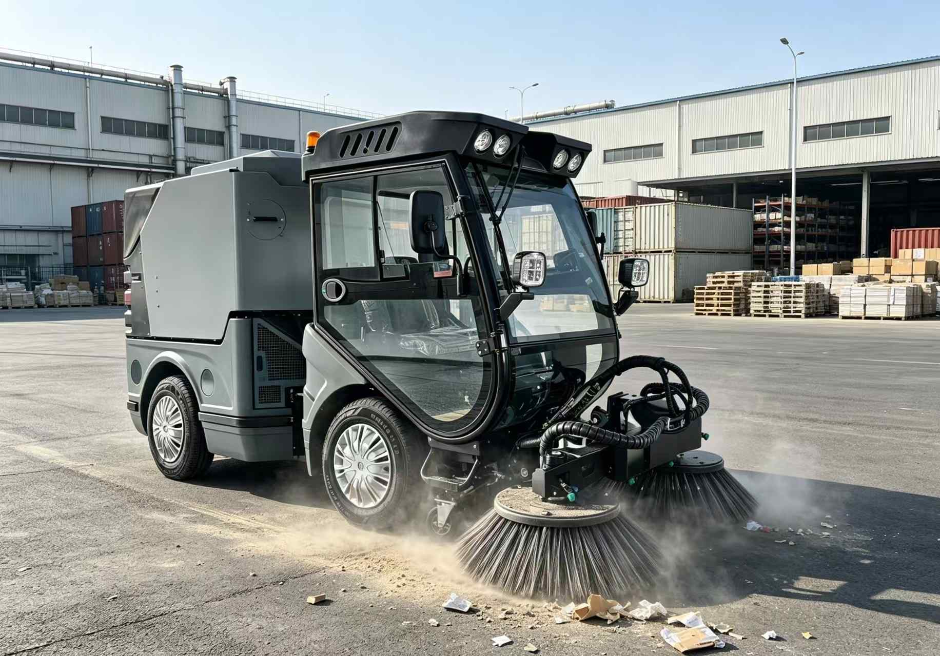 Industrial road sweeper cleaning factory production facility